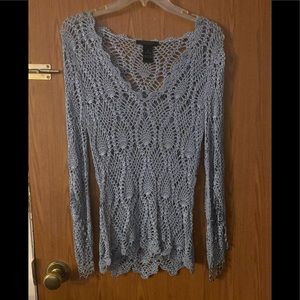 Express hand nit blue sweater with detailed beads on cut out sleeves